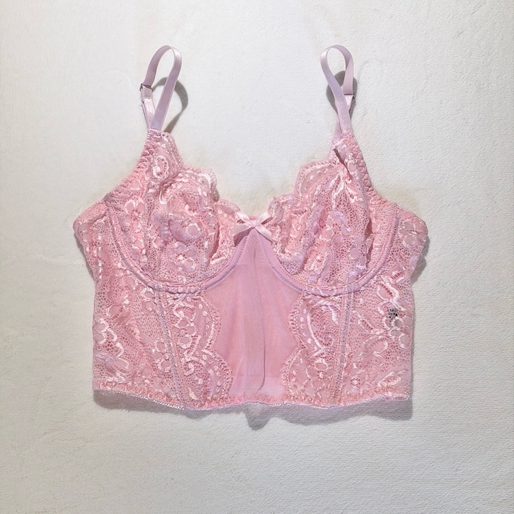 Corset Pink Lace Crop Top by SHEIN